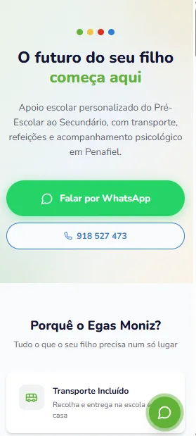 Site CEEM com informação para pais e contacto por WhatsApp