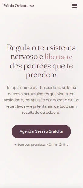 Site Vânia Oriente-se, com apresentação da terapia e marcação de sessões